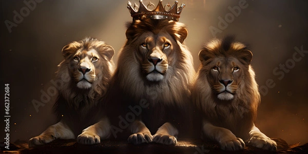 Obraz "The Majestic Monarch: Lion with Crown" | Background Design | AI Generated Artwork