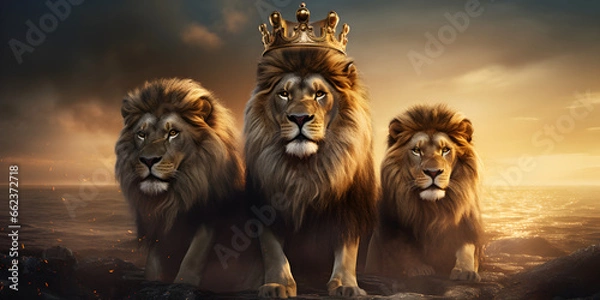 Fototapeta "The Majestic Monarch: Lion with Crown" | Background Design | AI Generated Artwork