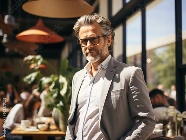Fototapeta Mature businessman standing in a co-working space Generative AI