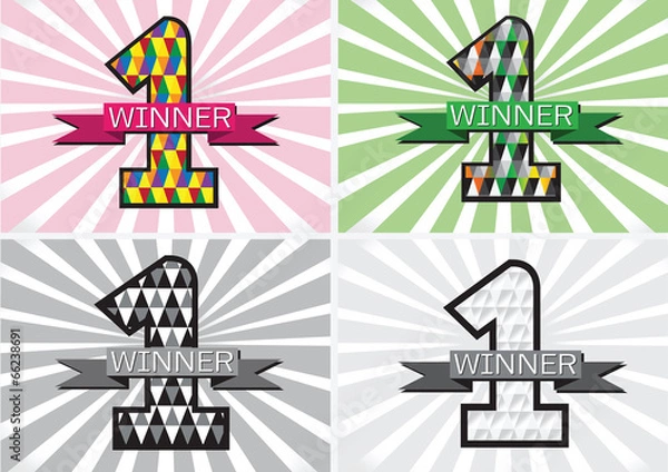 Fototapeta the Winner and Number One First Place sign simbol with ribbons