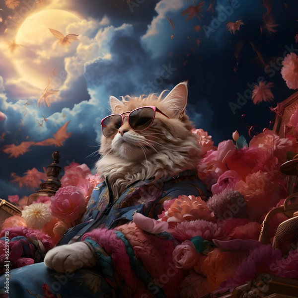 Obraz psychedelicfat cat with sunglass