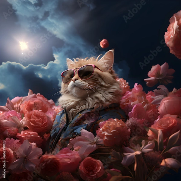 Obraz psychedelicfat cat with sunglass