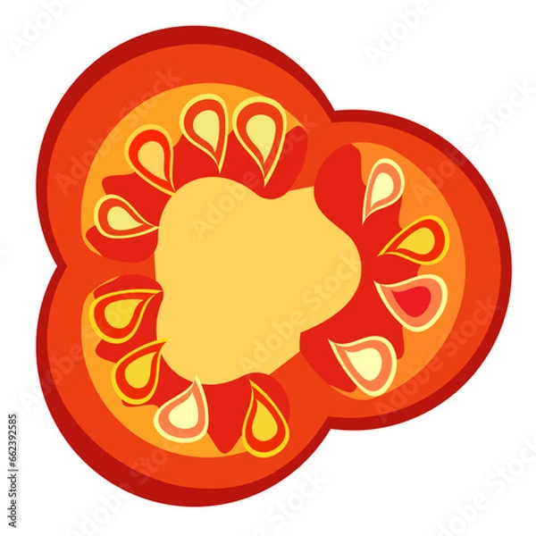 Obraz Tomato. Ingredients for pizza. Tomato inside, tomato slice. Red tomato. Vector drawing. Doodle for salad, Pizzeria and cafe.