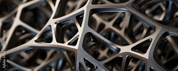 Fototapeta Abstract metallic structure created with additive manufacturing or 3d printing technique. Metal printing background.