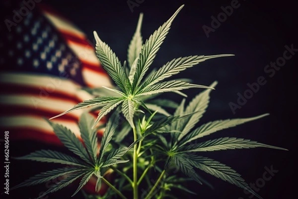 Obraz cannabis with american flag, concept of accepting