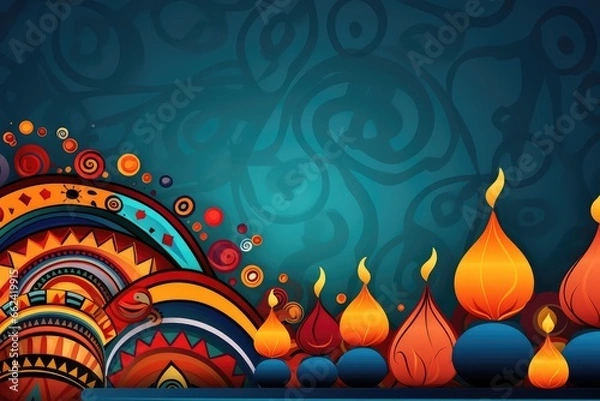 Fototapeta abstract background with burning candles and tribal ornament, Abstract colorful background for Kwanzaa,  an annual celebration of African-American culture