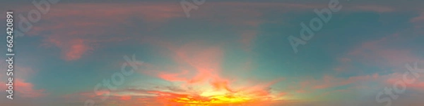 Fototapeta 360 VR 2:1 equirectangular sunset sky background overlay. Ideal for 360 VR sky replacement. High quality 300 dpi, adobe rgb color profile