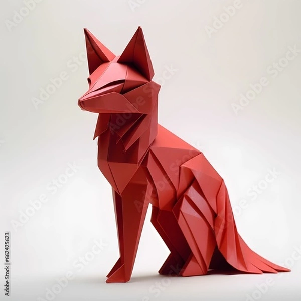 Fototapeta 3d model of a red fox origami isolated on white background