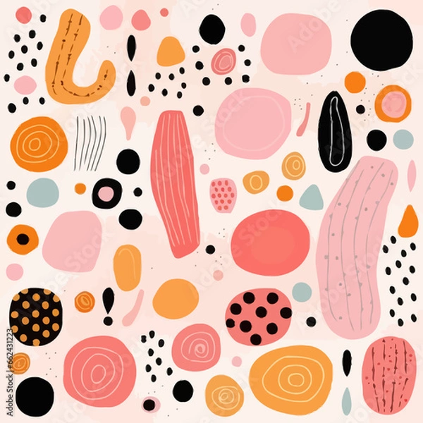 Obraz Blush pink quirky doodle pattern, background, cartoon, vector, whimsical Illustration
