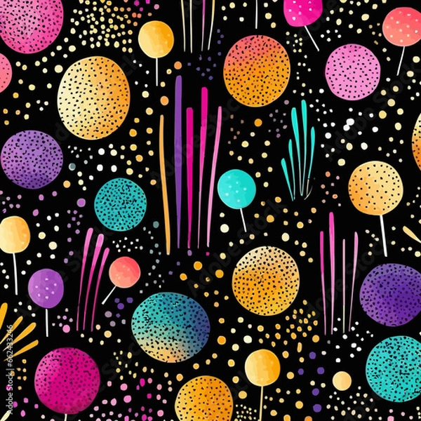 Obraz Glitter quirky doodle pattern, background, cartoon, vector, whimsical Illustration
