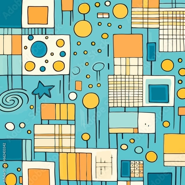 Obraz Pool tiles quirky doodle pattern, background, cartoon, vector, whimsical Illustration