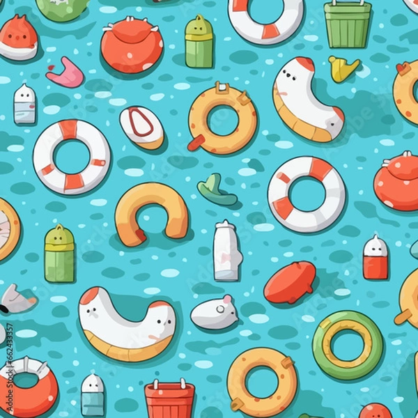 Obraz Floating pool toys quirky doodle pattern, background, cartoon, vector, whimsical Illustration