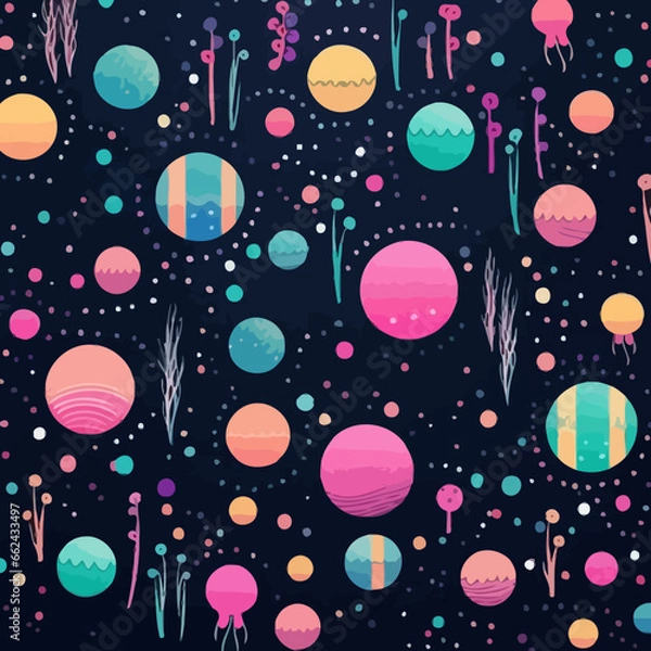 Obraz Underwater bubbles quirky doodle pattern, background, cartoon, vector, whimsical Illustration