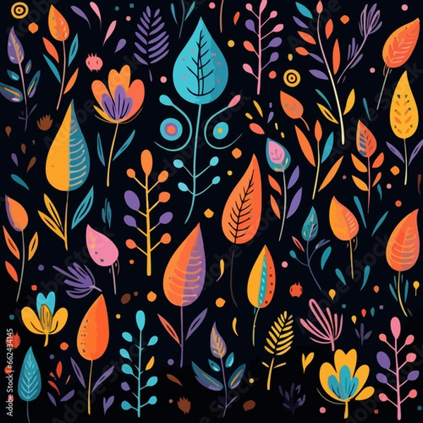 Obraz Elegant quirky doodle pattern, background, cartoon, vector, whimsical Illustration