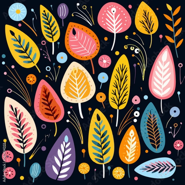 Obraz Elegant quirky doodle pattern, background, cartoon, vector, whimsical Illustration