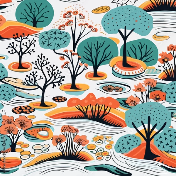 Obraz Zen garden quirky doodle pattern, background, cartoon, vector, whimsical Illustration