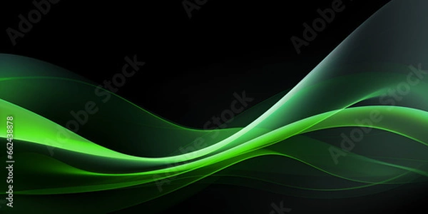 Fototapeta Abstract 3d smooth neon green wave on black background