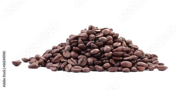 Obraz Pile of roasted coffee beans isolated on white