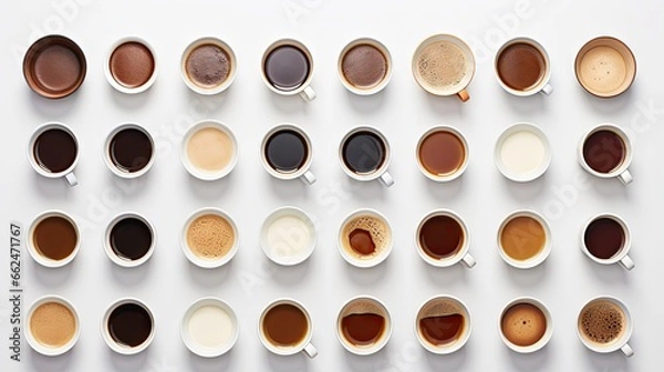 Fototapeta  a group of cups of coffee sitting on top of each other.  generative ai