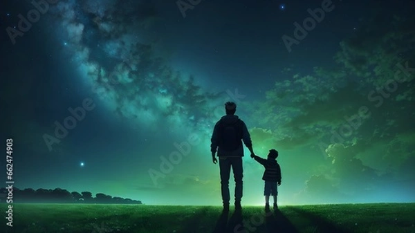 Obraz Man and Child Silhouettes in the Field