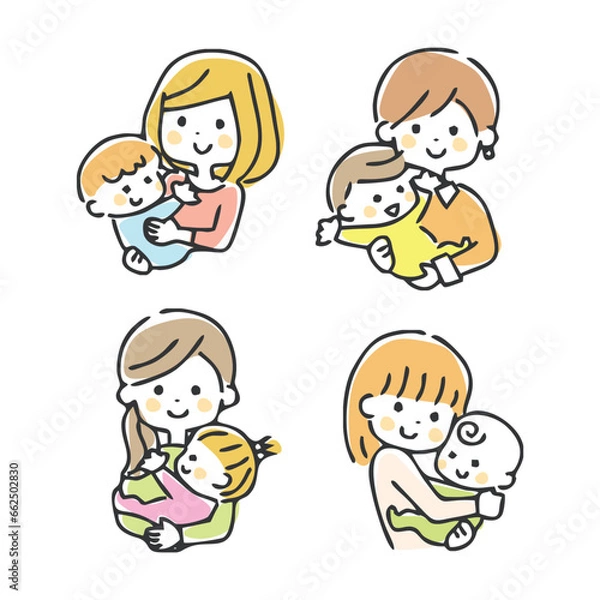 Obraz 色々なお母さんと赤ちゃんのイラスト