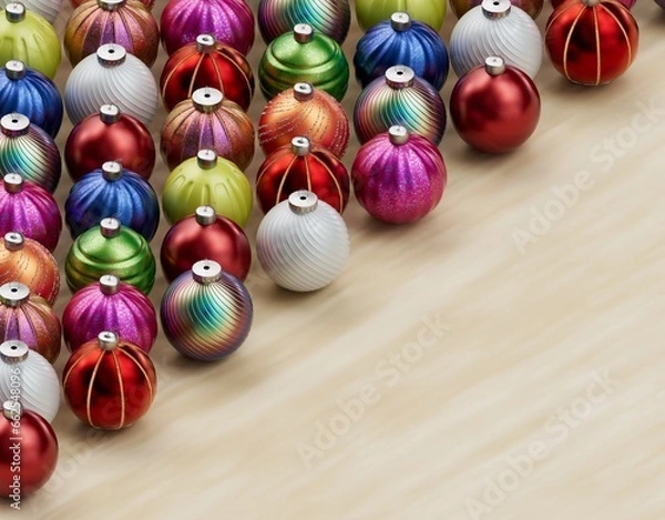 Fototapeta Christmas balls ornaments background pattern, New Year decoration, 3D render
