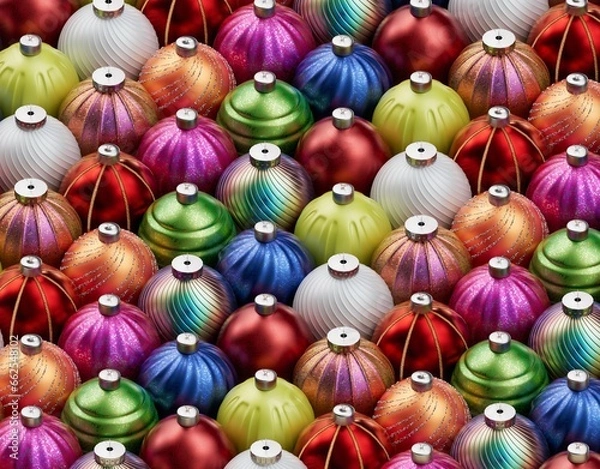 Fototapeta Christmas balls ornaments background pattern, New Year decoration, 3D render