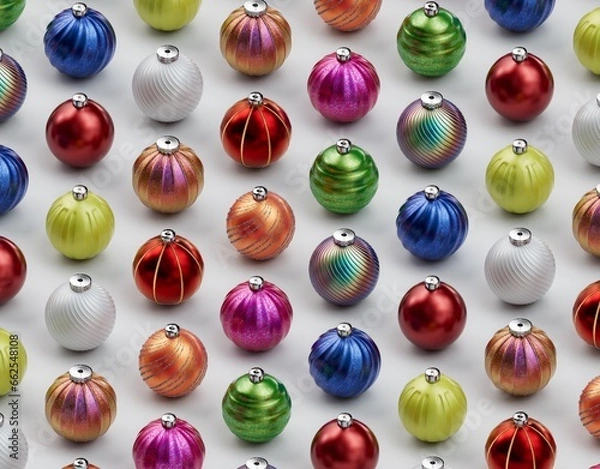 Fototapeta Christmas balls ornaments background pattern, New Year decoration, 3D render