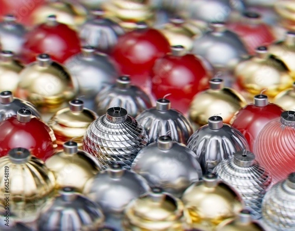 Fototapeta Christmas balls ornaments background pattern, New Year decoration, 3D render