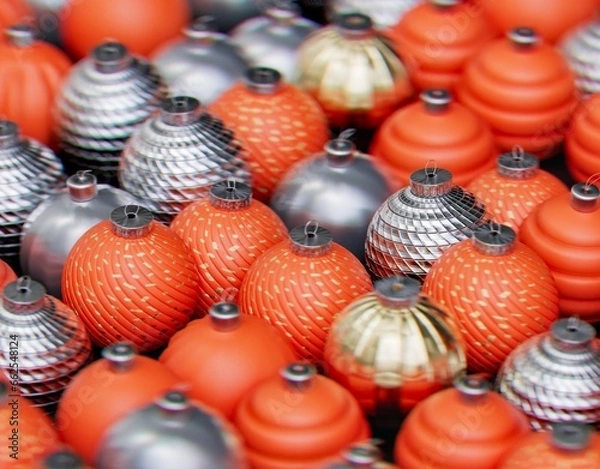 Fototapeta Christmas balls ornaments background pattern, New Year decoration, 3D render