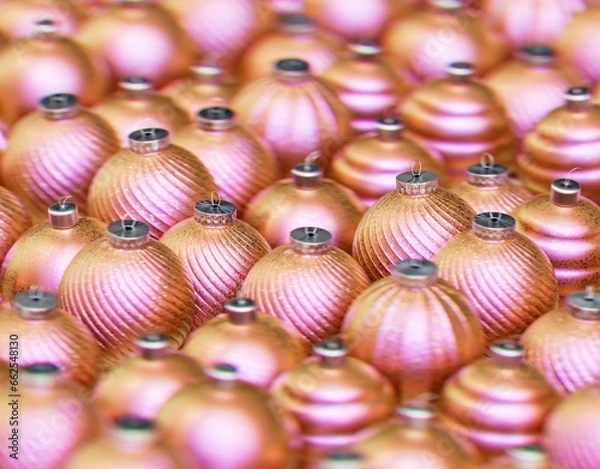 Fototapeta Christmas balls ornaments background pattern, New Year decoration, 3D render