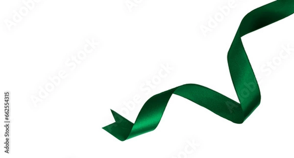 Obraz curly green ribbon for christmas and birthday present, Isolated element PNG image.