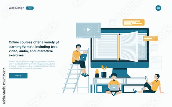 Fototapeta Distance education courses are online,delivered through other media, such as video conferencing, audio recordings, and print materials.