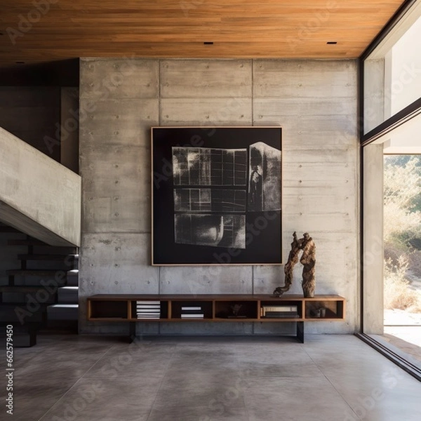 Fototapeta Dense lattice concrete walls of six solid black art Brazilian modern architecture