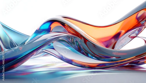 Obraz abstract background colorful transparent glossy glass liquid flowing. Holographic curved wave in motion. Iridescent design element for banner background, wallpaper