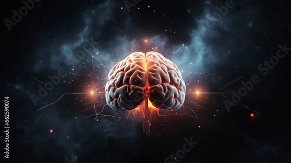 Fototapeta The human brain: A source of energy flashes, exploring the concept of brain power