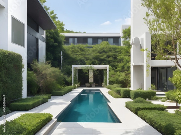 Fototapeta Modern villa with pool. Generative AI 