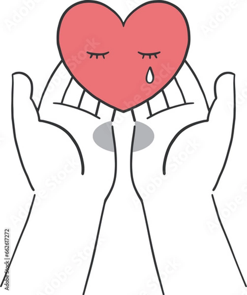 Obraz 泣いているハートを優しく受け止めるイラスト素材