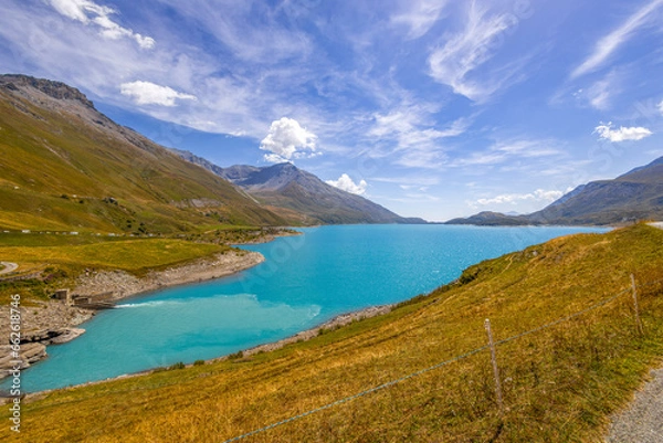 Obraz Panoramic view of the Mont-Cenis lake near the Mont-Cenis hill between the Italian Val di Susa and the French Maurienne valley, France
