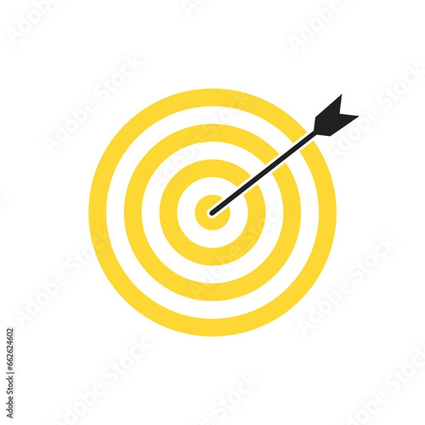 Fototapeta Yellow bullseye dart target icon. Dart target goal marketing sign. Arrow dart logo vector. Winner dart sign.
