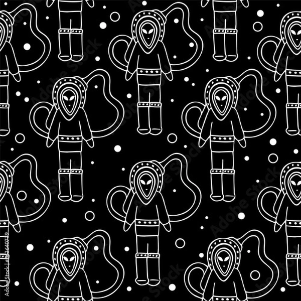 Fototapeta A pattern of astronauts. Vector seamless pattern with astronaut, line pattern