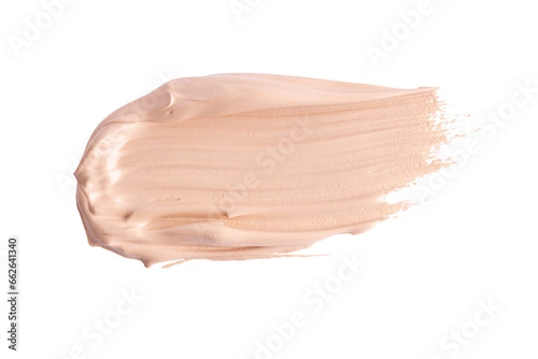 Obraz A smear of foundation cream or concealer isolated on white background, macro. Texture of cosmetic liquid foundation or beige cream smudge, smear, stroke.
