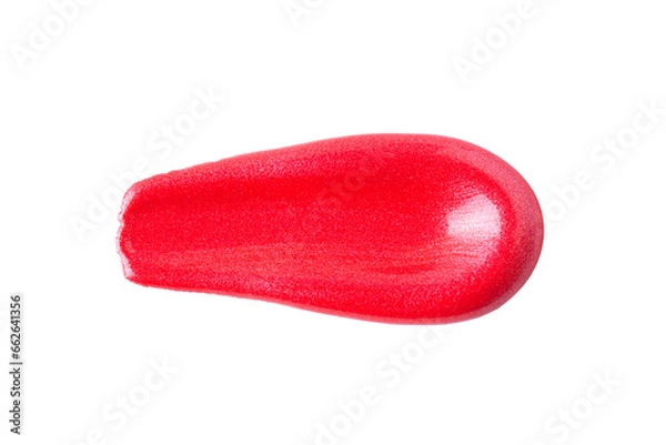 Obraz Lipstick swatch isolated on white background. Red lip gloss swipe