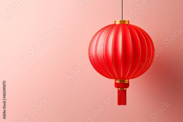 Obraz Red Chinese flashlight on a light background. Minimalism.