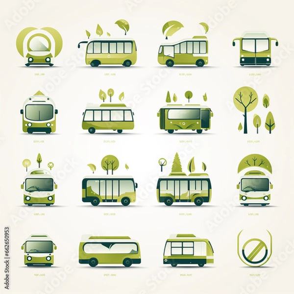 Fototapeta Set of different bus icons. Vector illustration in flat cartoon style.