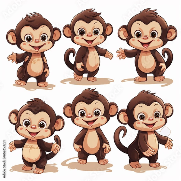 Obraz Monkey cartoon collection isolated on white background. Vector illustration for your design