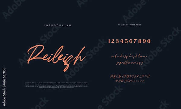 Fototapeta Handwritten Script font. Hand drawn brush style modern calligraphy cursive typeface. Hand Lettering and Custom Typography alphabet for Designs: Logo, Greeting Cards, Poster. Vector Brush type set.
