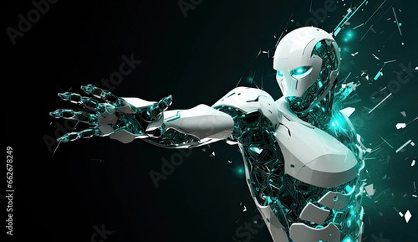 Fototapeta Humanoid robot reaching hand toward futuristic concept