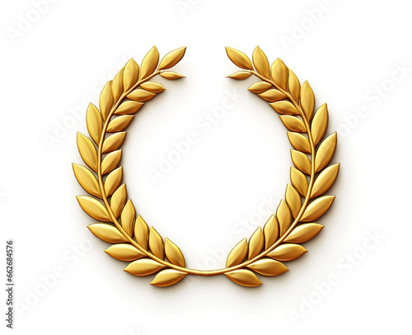 Obraz Golden Award Medal With Laurel Wreath On White Background