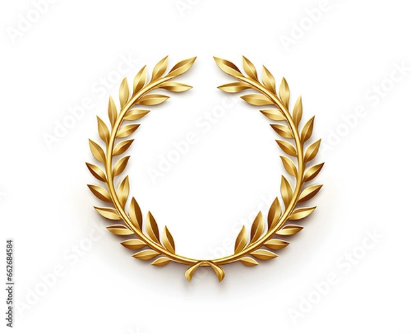 Obraz Golden Award Medal With Laurel Wreath On White Background